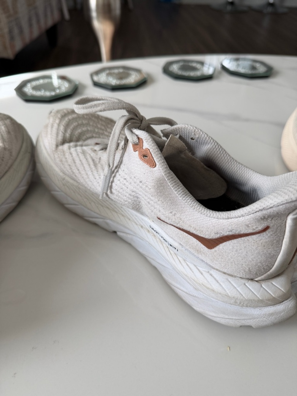 Hoka Neutral Running Sneakers in Light Beige with Rose Gold Logos size 8 - Picture 7 of 11